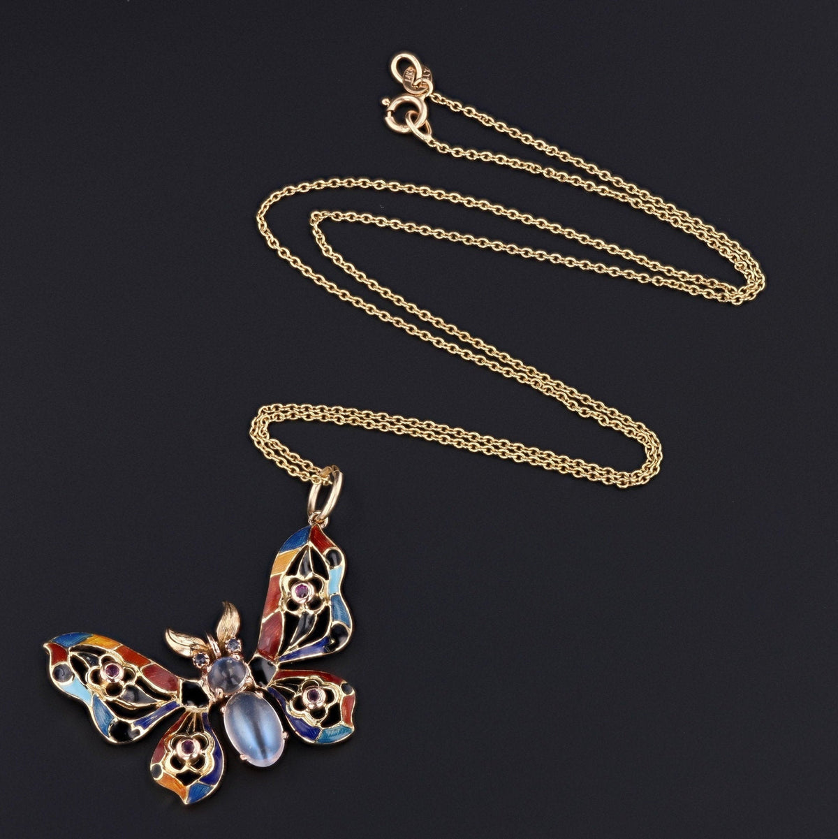 Butterfly Pendant | Enamel Moonstone Sapphire &amp; Ruby Butterfly Pendant - Trademark Antiques