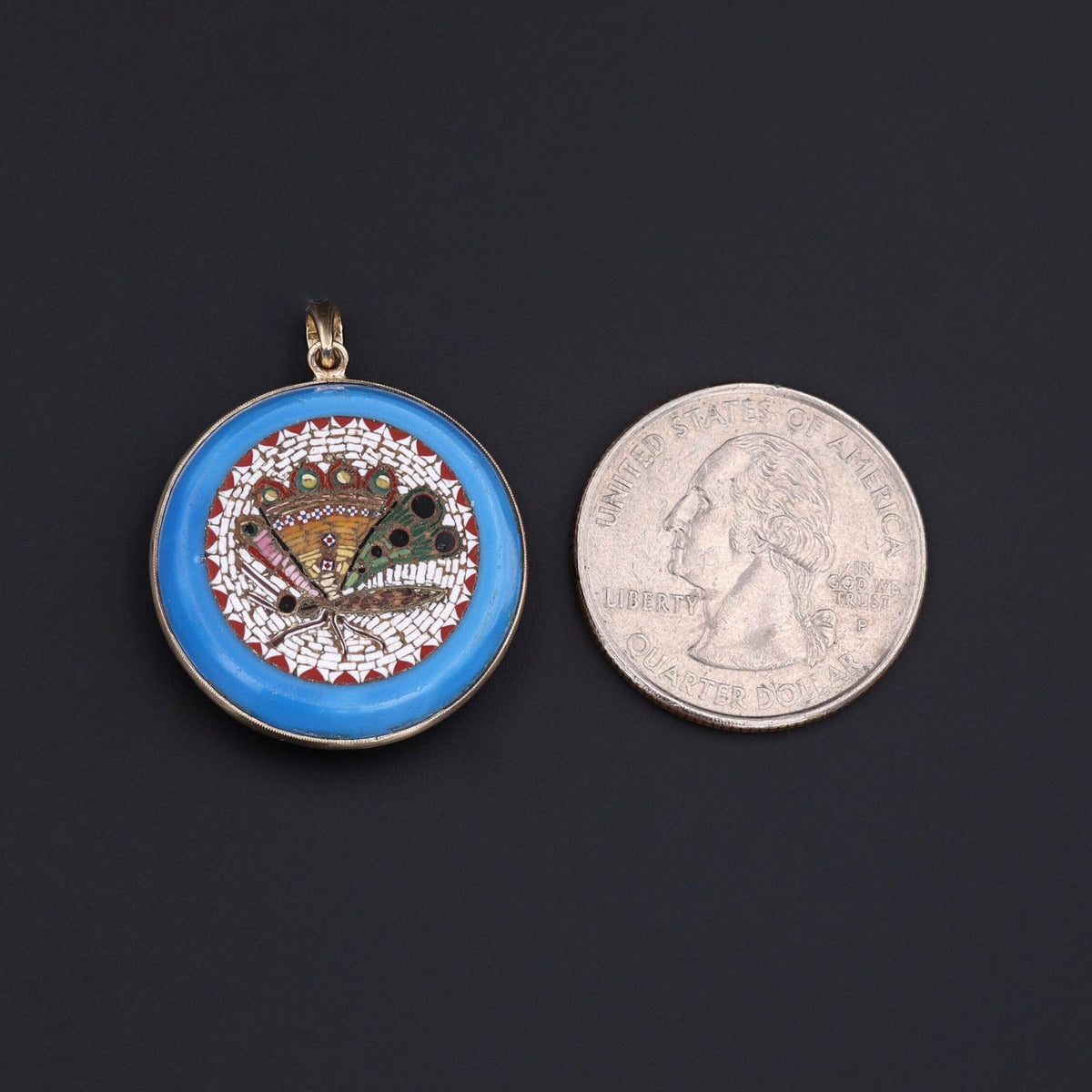 Butterfly Pendant | Micromosaic Pendant - Trademark Antiques