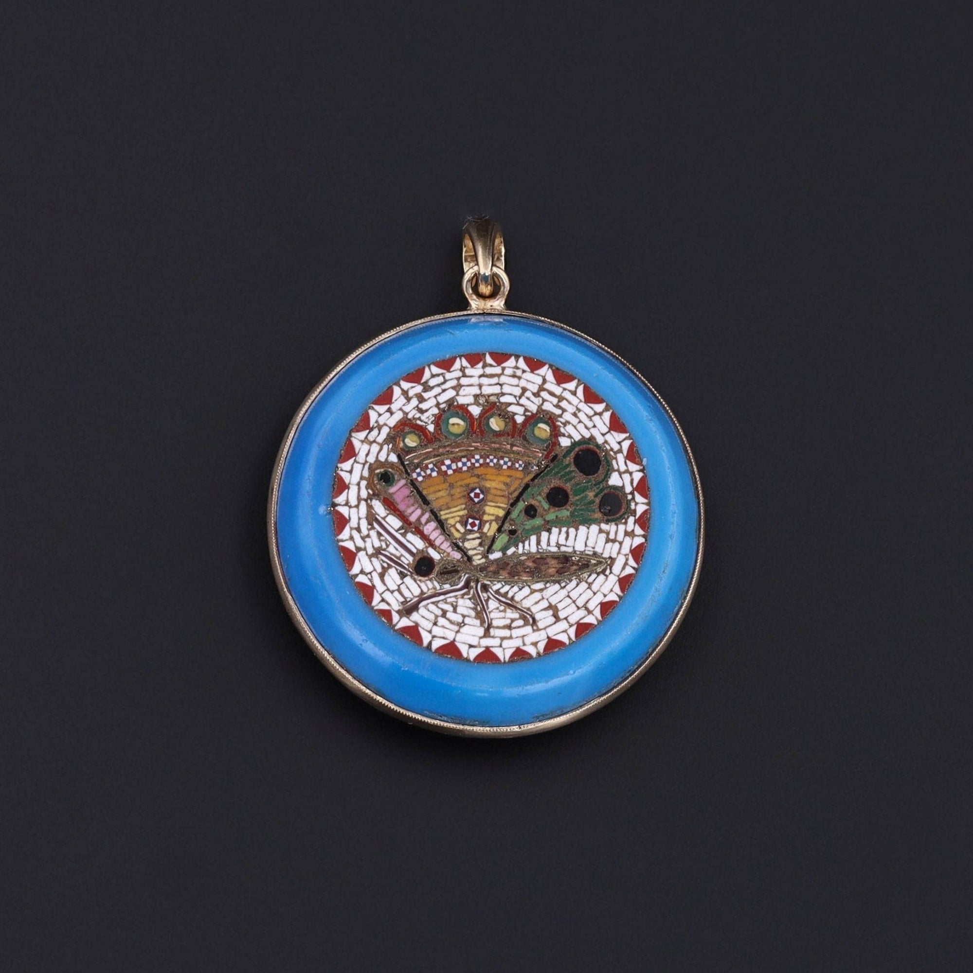 Butterfly Pendant | Micromosaic Pendant - Trademark Antiques