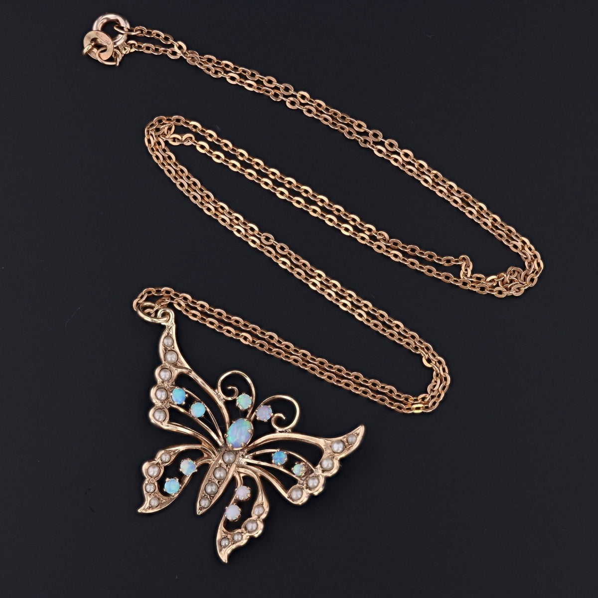 Butterfly Pendant | Opal &amp; Pearl Butterfly Pendant - Trademark Antiques