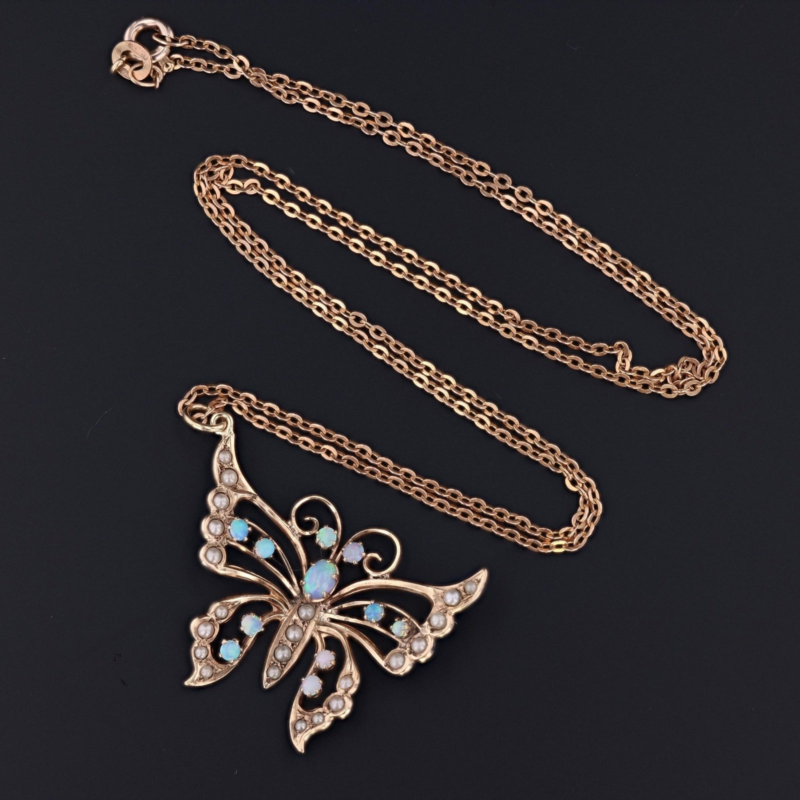 Butterfly Pendant | Opal & Pearl Butterfly Pendant - Trademark Antiques