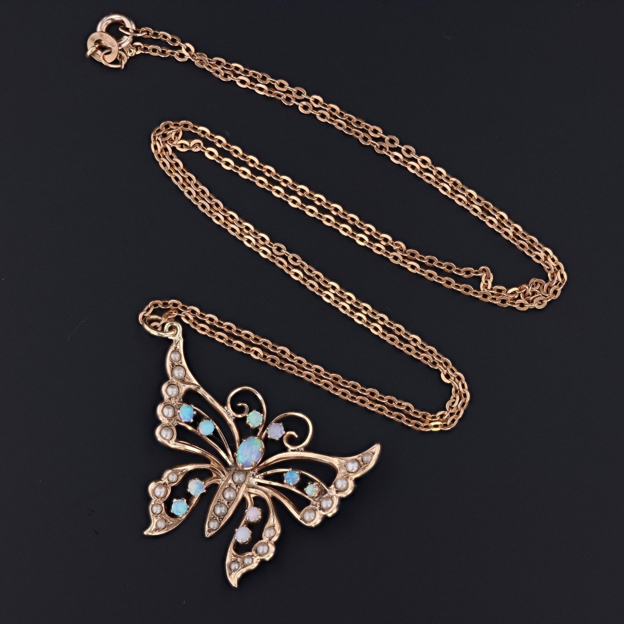 Butterfly Pendant | Opal & Pearl Butterfly Pendant - Trademark Antiques