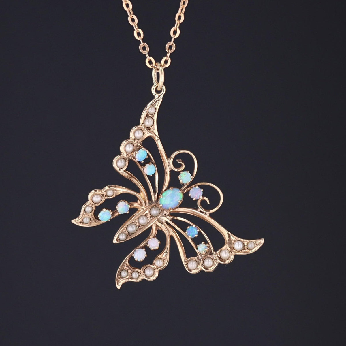 Butterfly Pendant | Opal &amp; Pearl Butterfly Pendant - Trademark Antiques