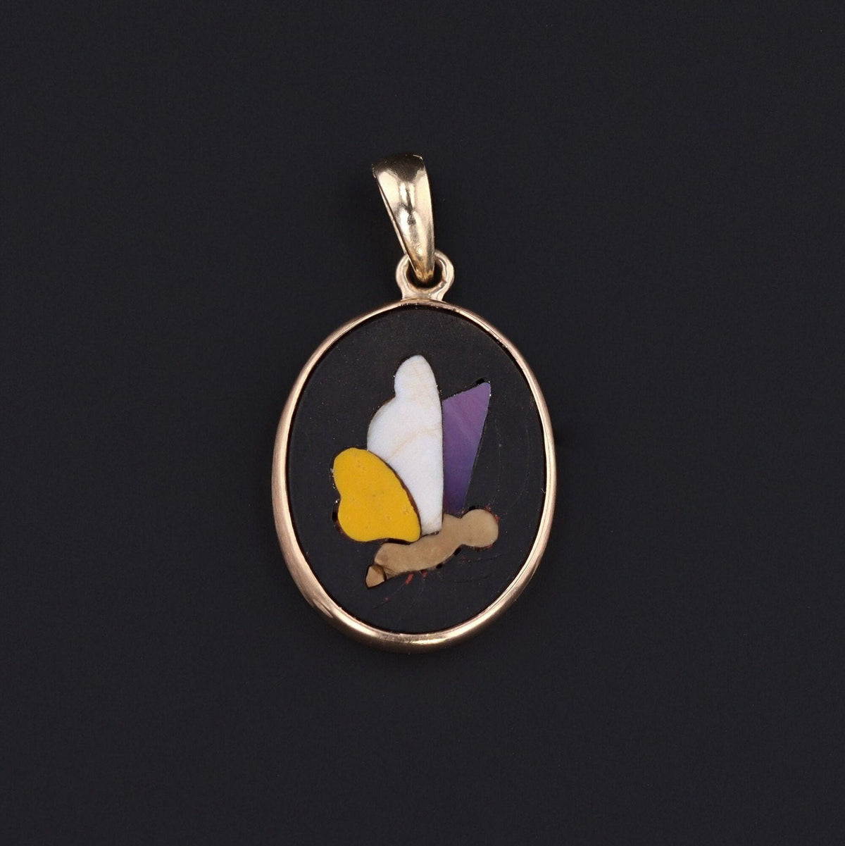 Butterfly Pendant | Pietra Dura Mosaic Pendant - Trademark Antiques