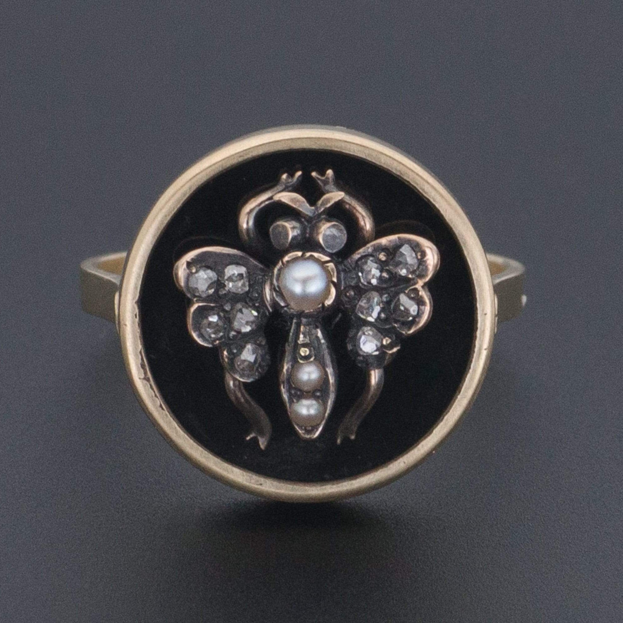 Butterfly Ring | Diamond & Onyx Butterfly Ring - Trademark Antiques