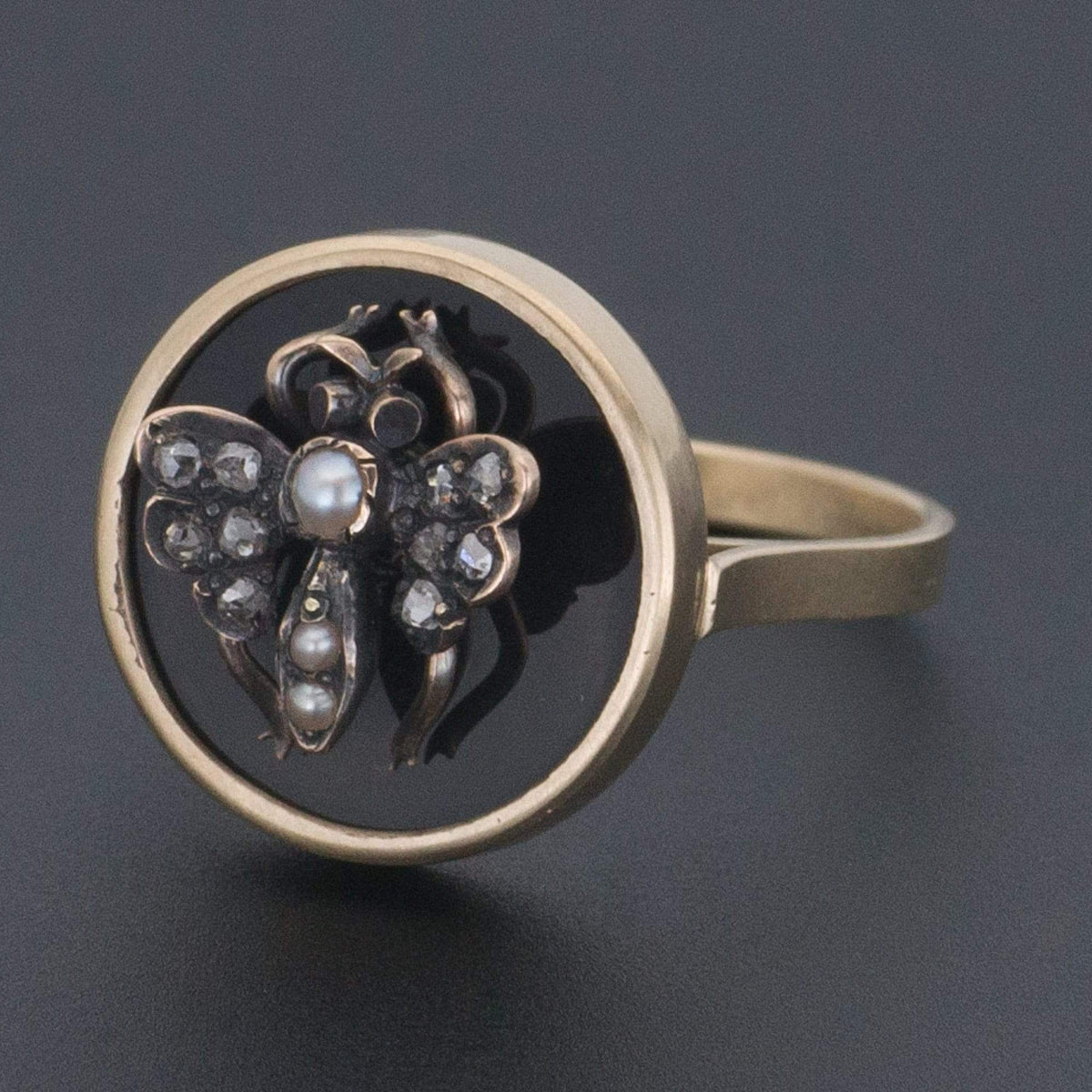 Butterfly Ring | Diamond &amp; Onyx Butterfly Ring - Trademark Antiques