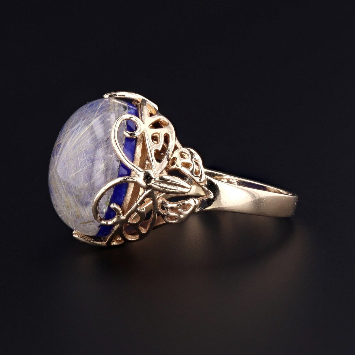Butterfly Ring | Lapis &amp; Rutilated Quartz Ring - Trademark Antiques