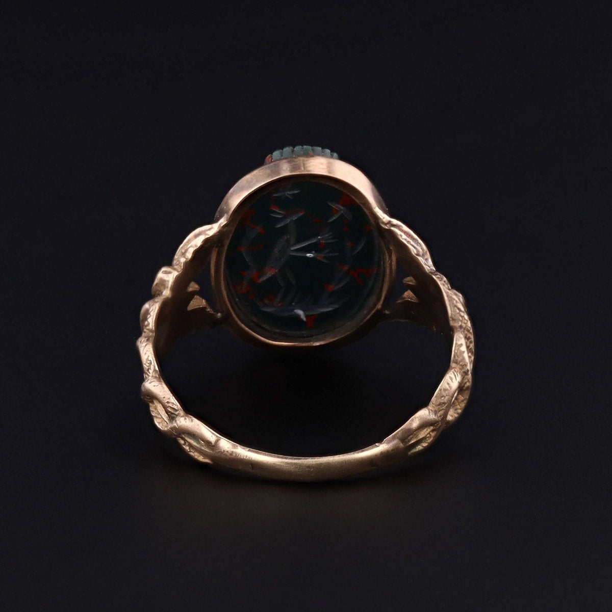 Caduceus Ring | 14k Gold Bloodstone Scarab Ring - Trademark Antiques