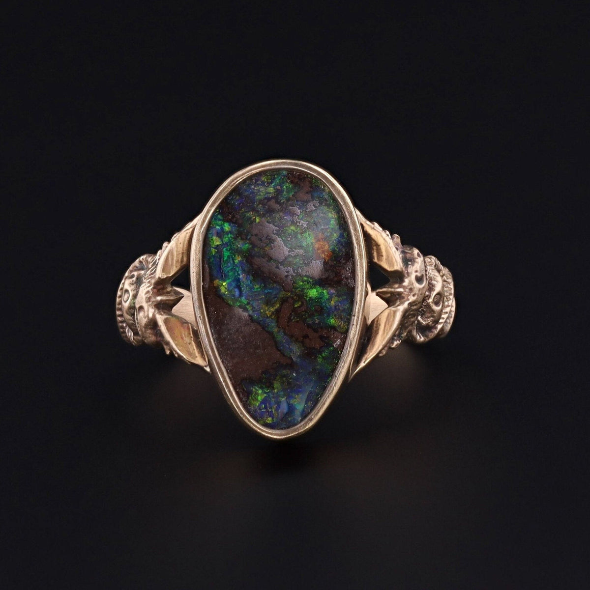 Caduceus Ring | 14k Gold &amp; Boulder Opal Ring - Trademark Antiques