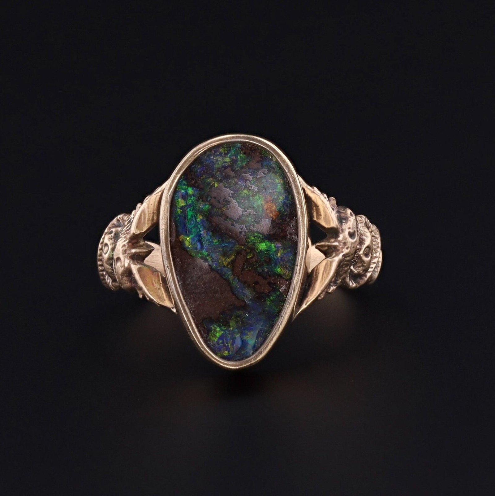 Caduceus Ring | 14k Gold & Boulder Opal Ring - Trademark Antiques
