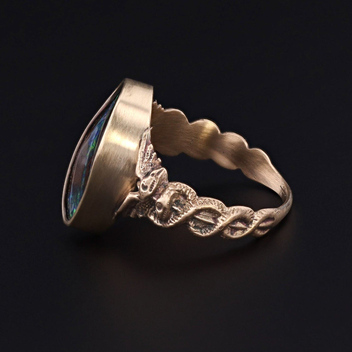 Caduceus Ring | 14k Gold &amp; Boulder Opal Ring - Trademark Antiques
