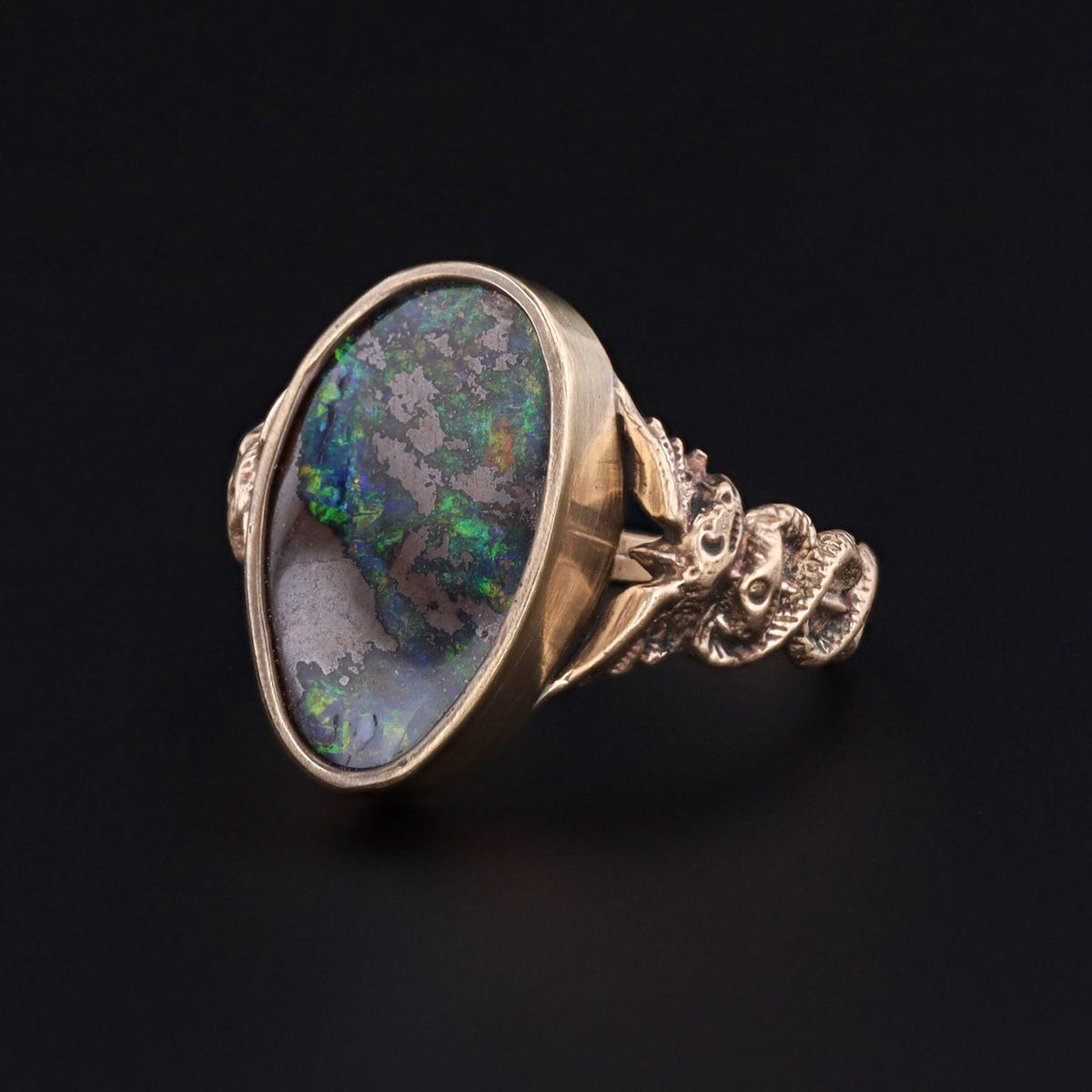 Caduceus Ring | 14k Gold &amp; Boulder Opal Ring - Trademark Antiques