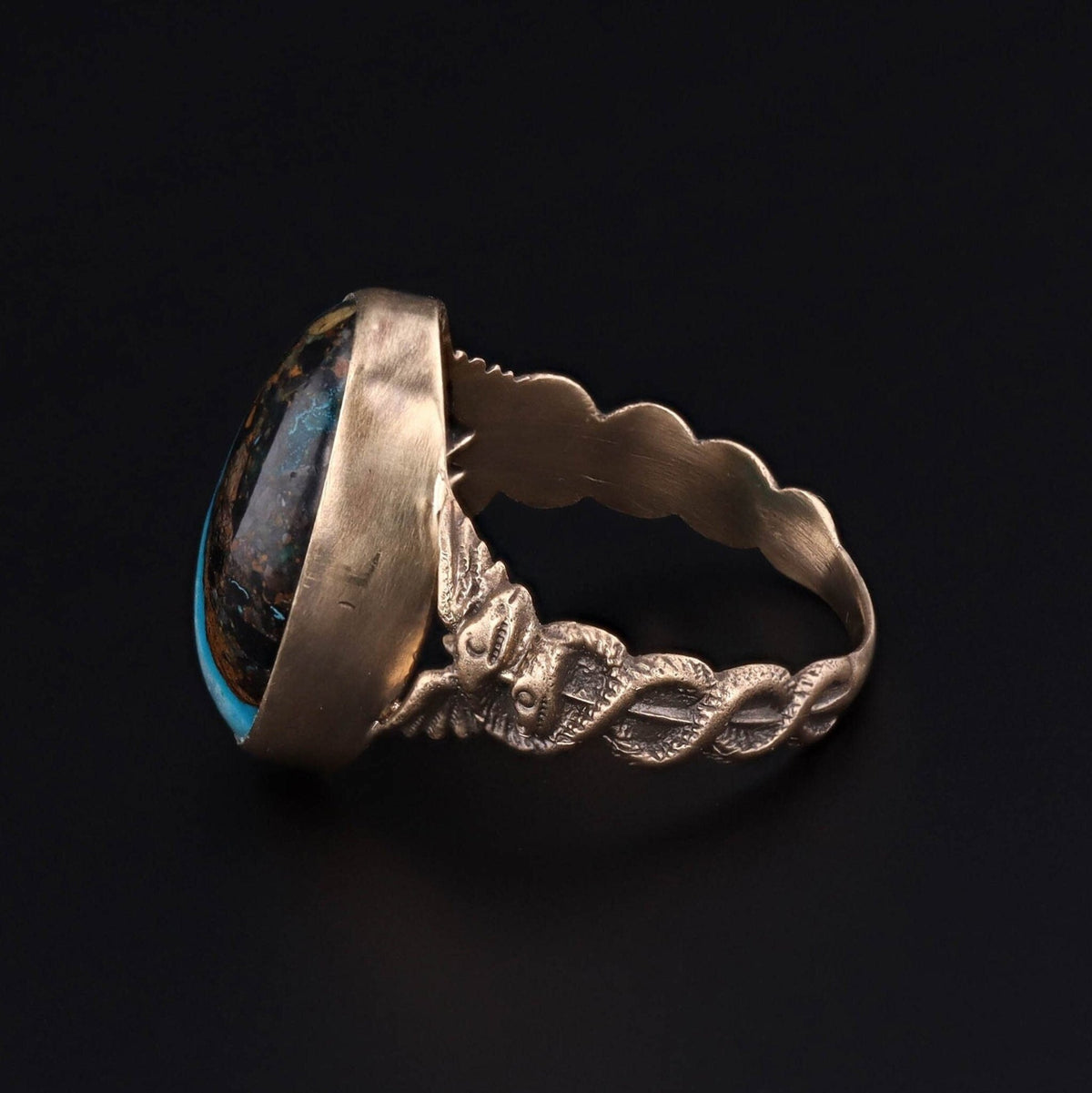 Caduceus Ring | 14k Gold Chrysocolla Ring - Trademark Antiques