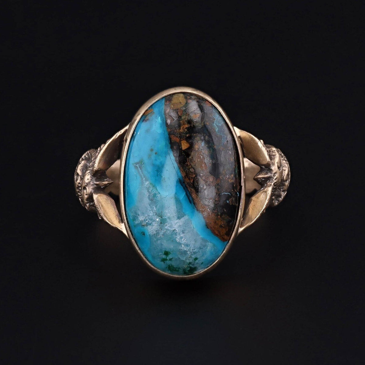 Caduceus Ring | 14k Gold Chrysocolla Ring - Trademark Antiques