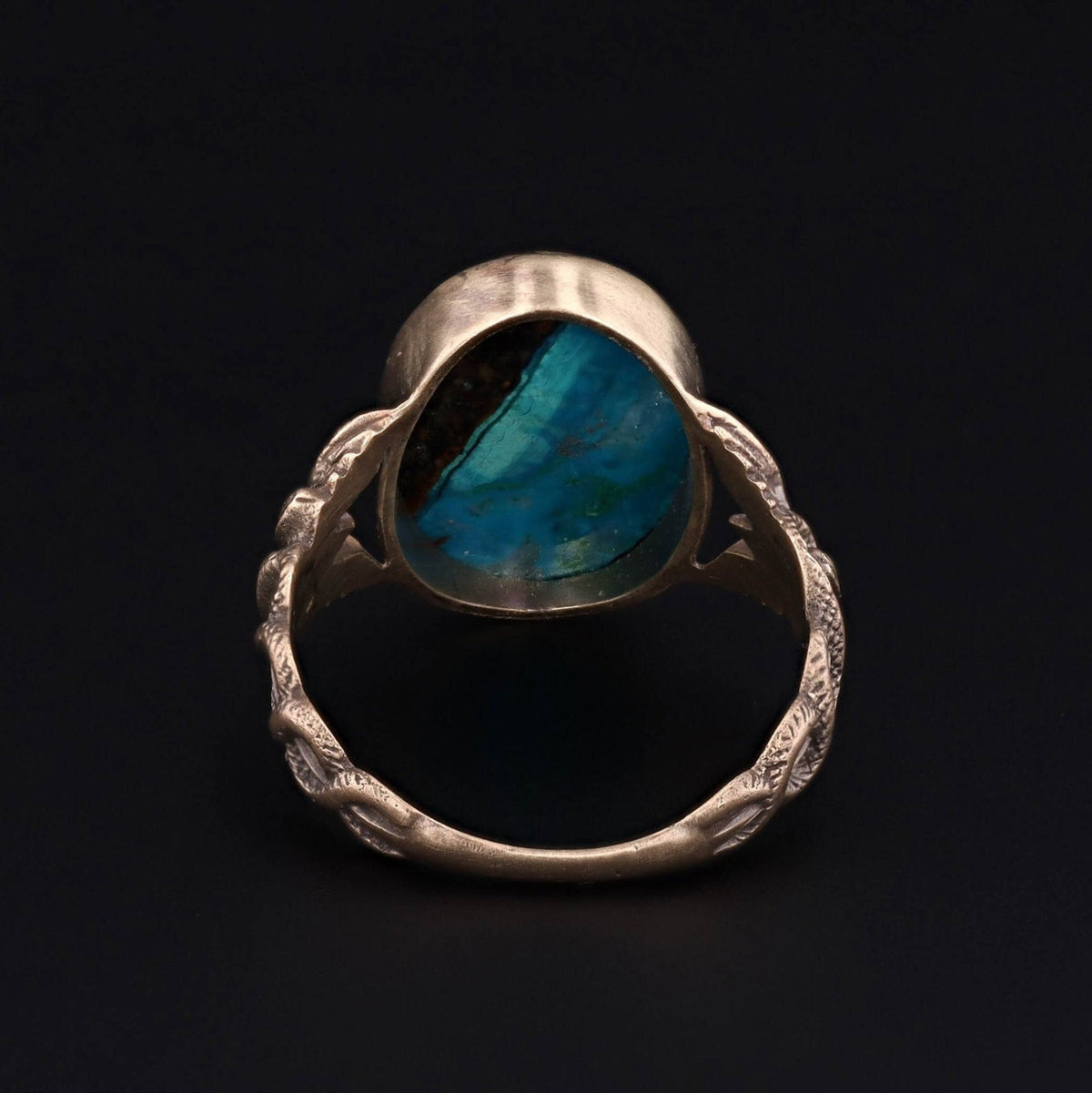 Caduceus Ring | 14k Gold Chrysocolla Ring - Trademark Antiques