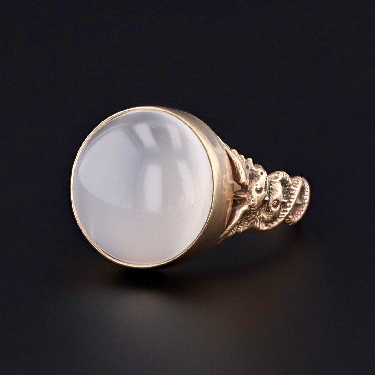 Caduceus Ring | 14k Gold &amp; Moonstone Ring - Trademark Antiques