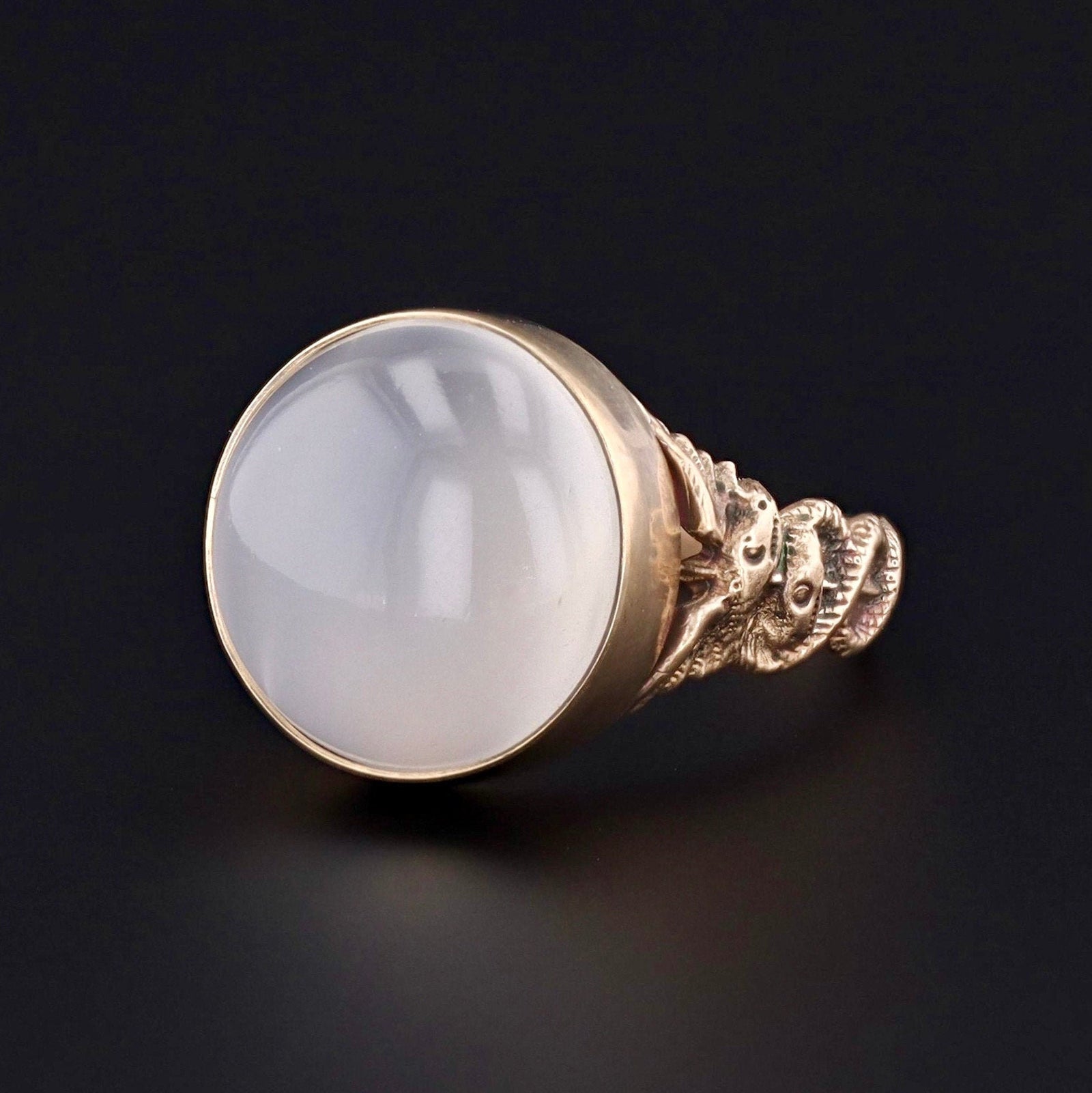 Caduceus Ring | 14k Gold & Moonstone Ring - Trademark Antiques