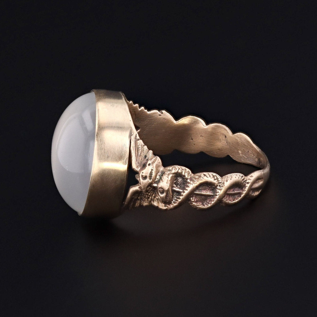 Caduceus Ring | 14k Gold &amp; Moonstone Ring - Trademark Antiques