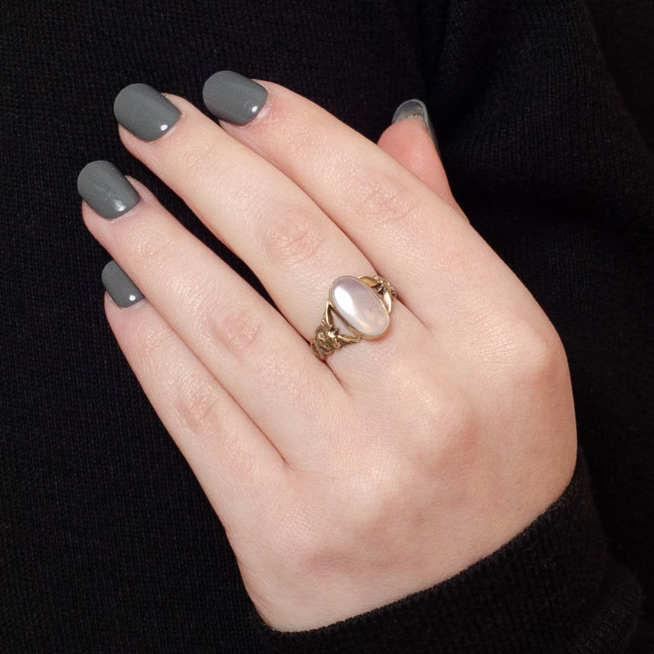 Caduceus Ring | 14k Gold &amp; Moonstone Ring - Trademark Antiques