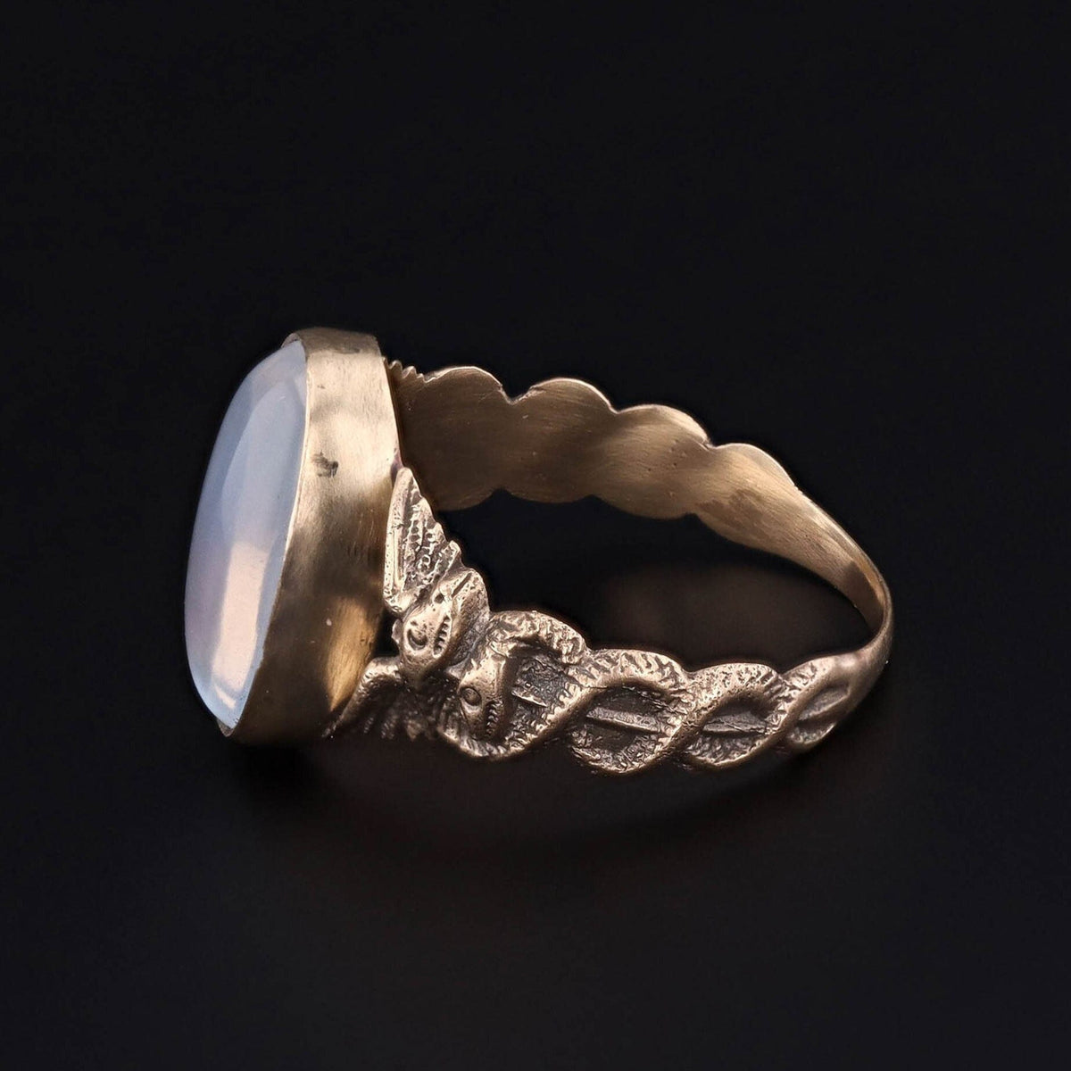 Caduceus Ring | 14k Gold &amp; Moonstone Ring - Trademark Antiques