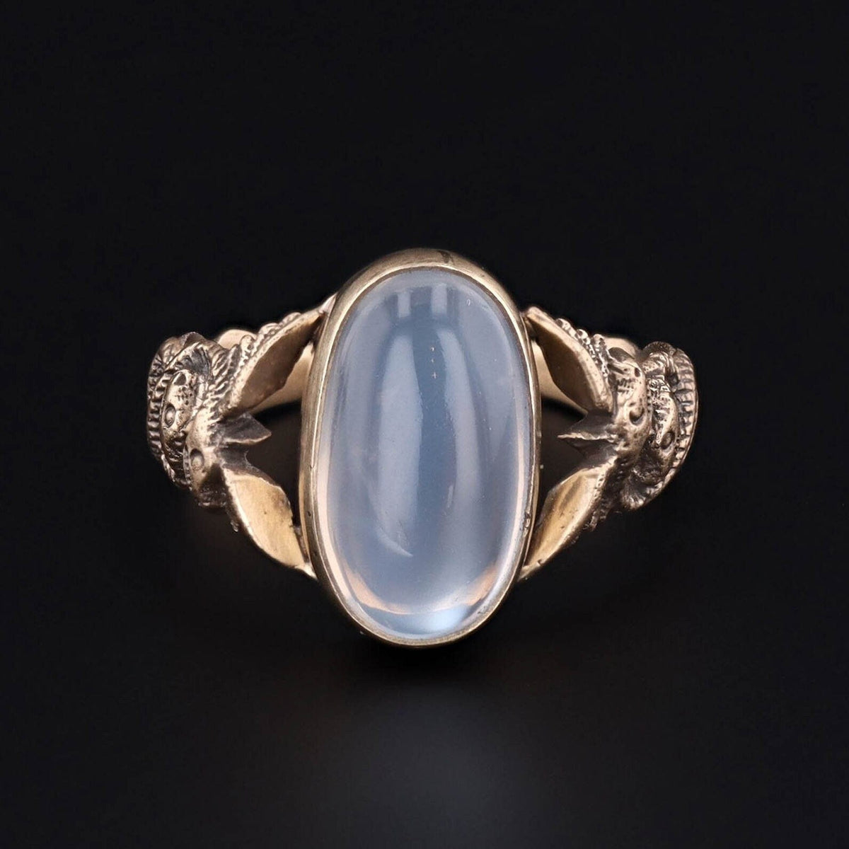 Caduceus Ring | 14k Gold &amp; Moonstone Ring - Trademark Antiques