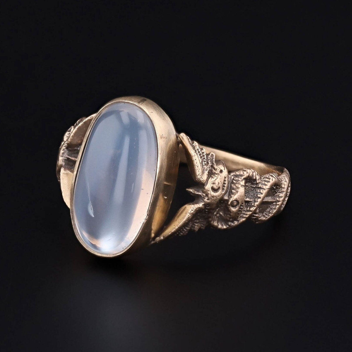 Caduceus Ring | 14k Gold &amp; Moonstone Ring - Trademark Antiques