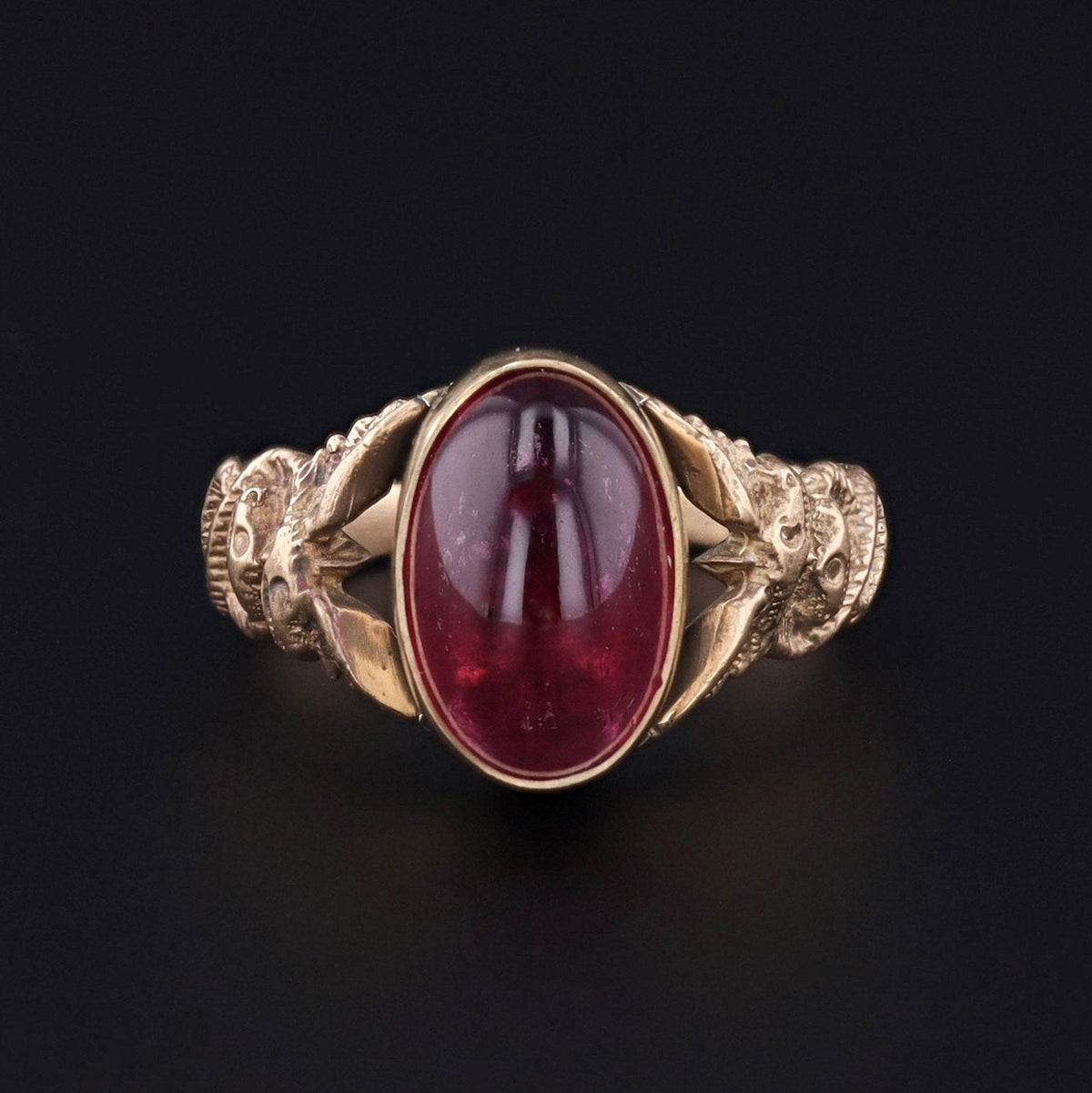 Caduceus Ring | 14k Gold &amp; Pink Tourmaline Ring - Trademark Antiques