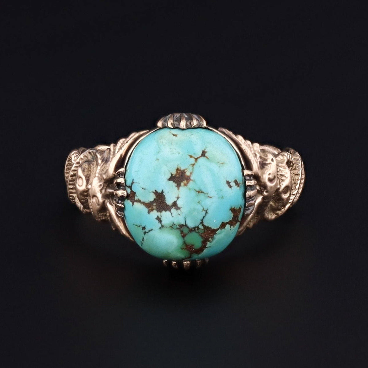 Caduceus Ring | 14k Gold &amp; Turquoise Ring - Trademark Antiques