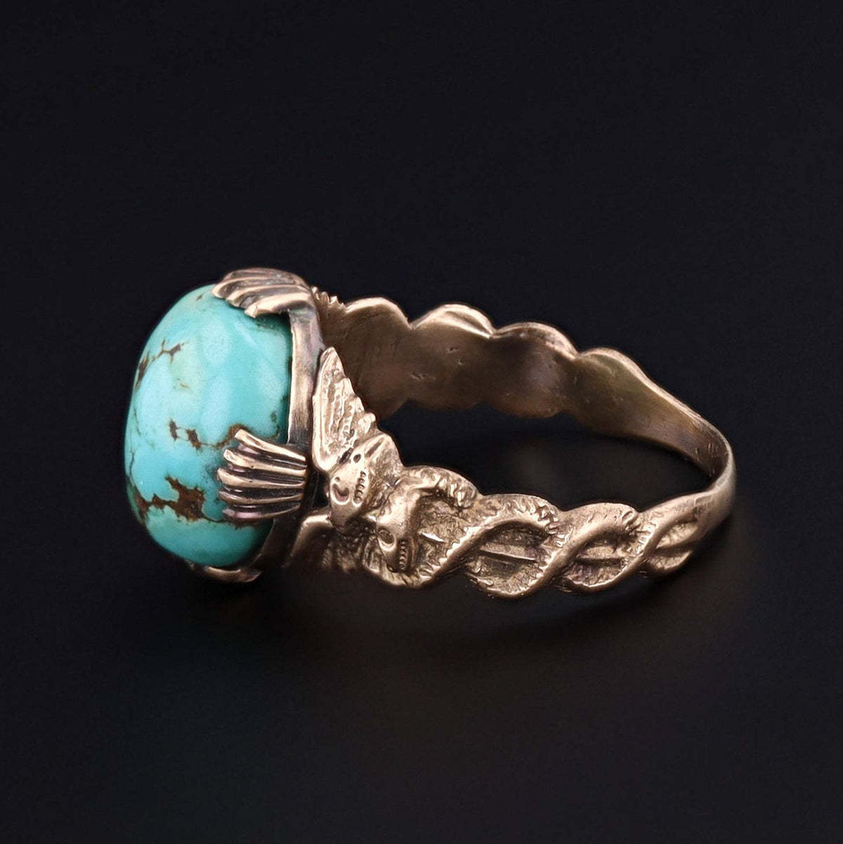 Caduceus Ring | 14k Gold &amp; Turquoise Ring - Trademark Antiques