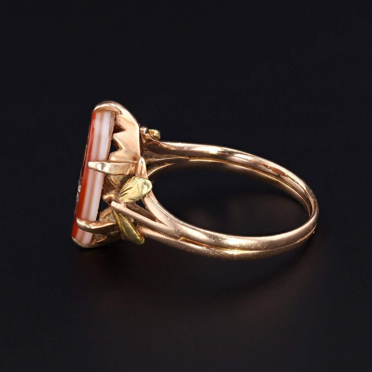 Carved Sardonyx Thistle Ring | Antique Flower Ring - Trademark Antiques