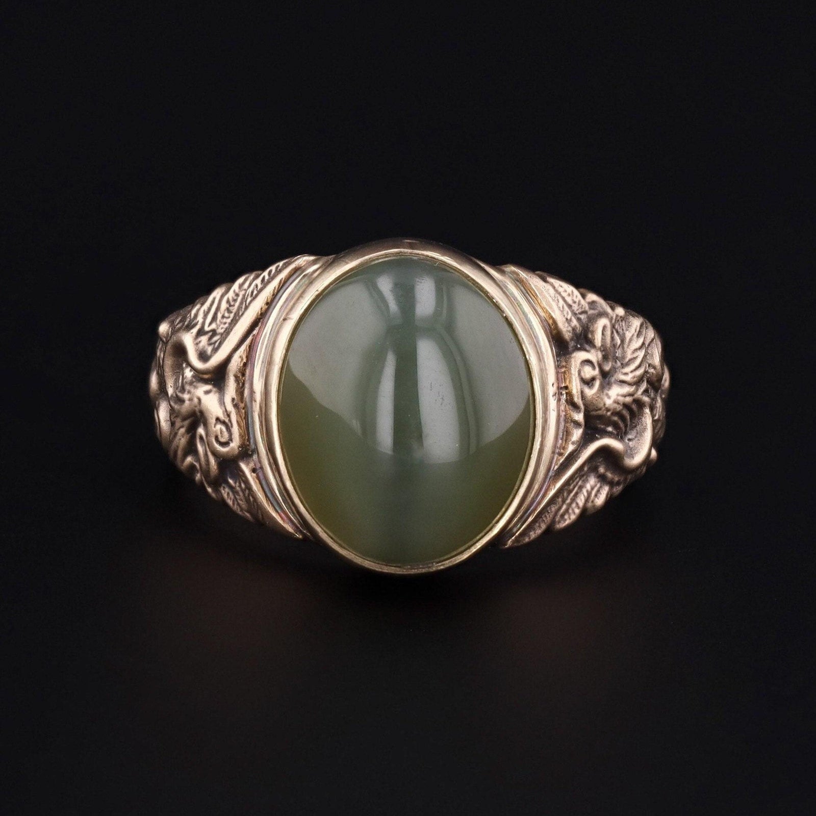 Cat's Eye Chrysoberyl Ring | 14k Gold & Chrysoberyl Griffin Ring - Trademark Antiques