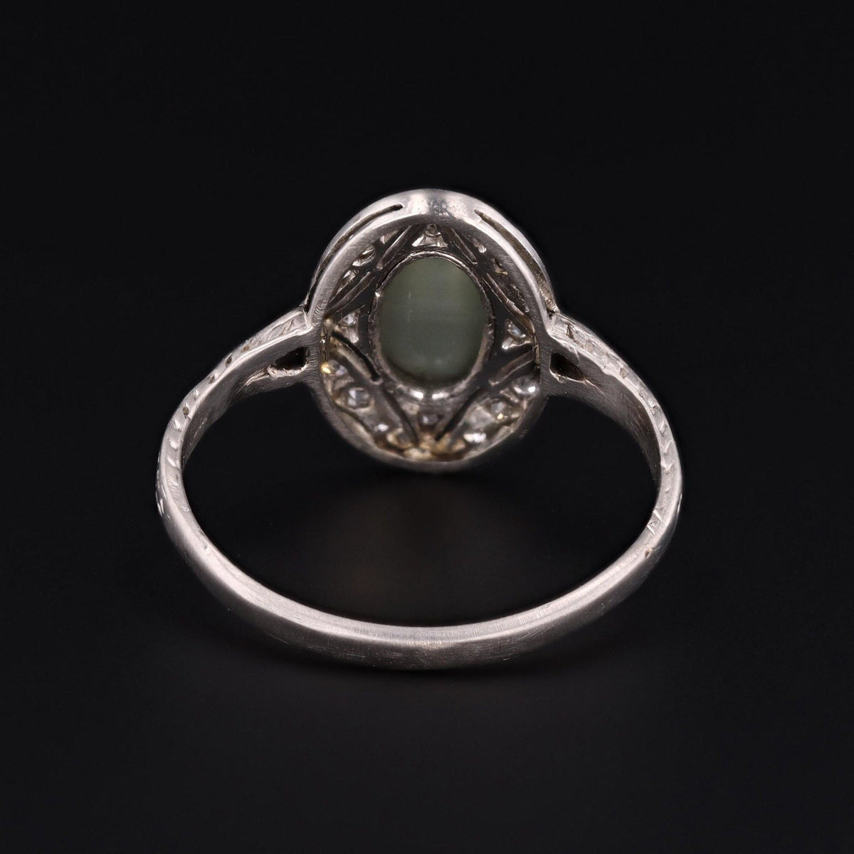 Cats Eye Quartz &amp; Diamond Ring | Platinum Ring - Trademark Antiques