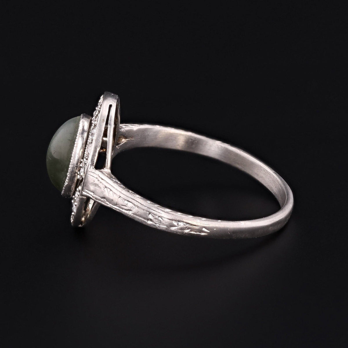 Cats Eye Quartz &amp; Diamond Ring | Platinum Ring - Trademark Antiques