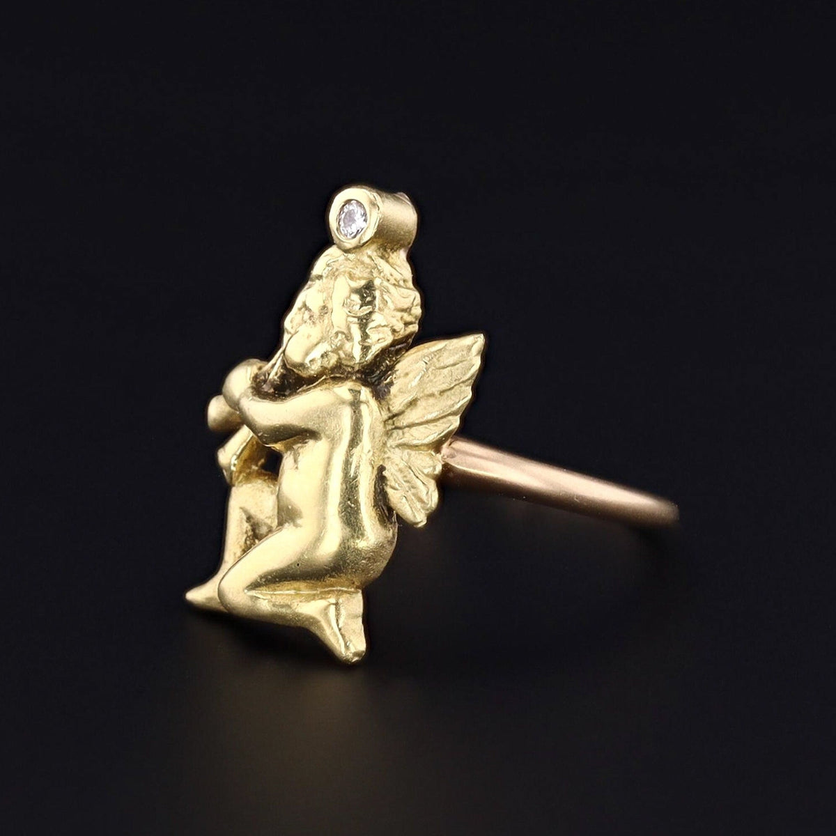 Cherub Ring | 18k Yellow &amp; Diamond Ring - Trademark Antiques