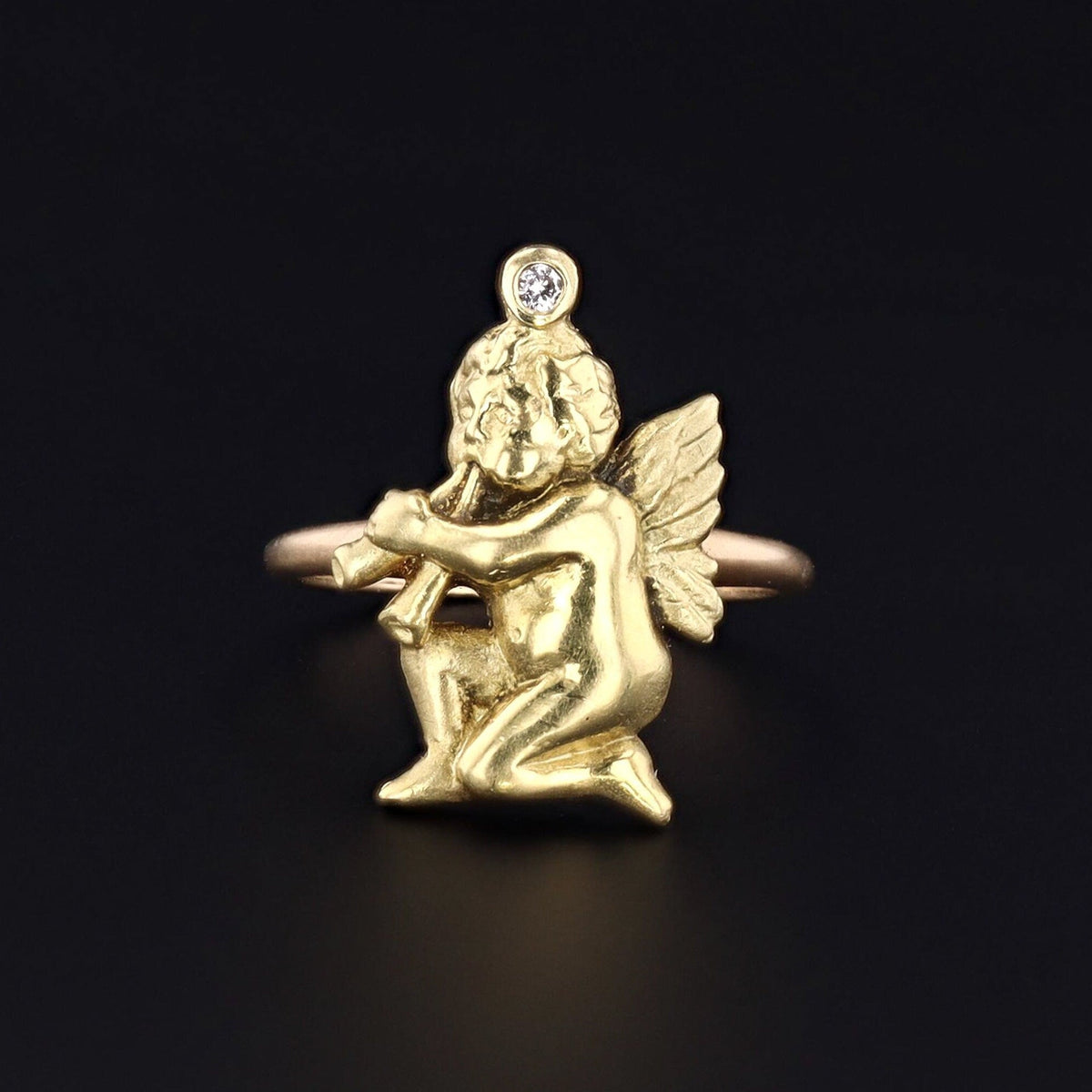 Cherub Ring | 18k Yellow &amp; Diamond Ring - Trademark Antiques