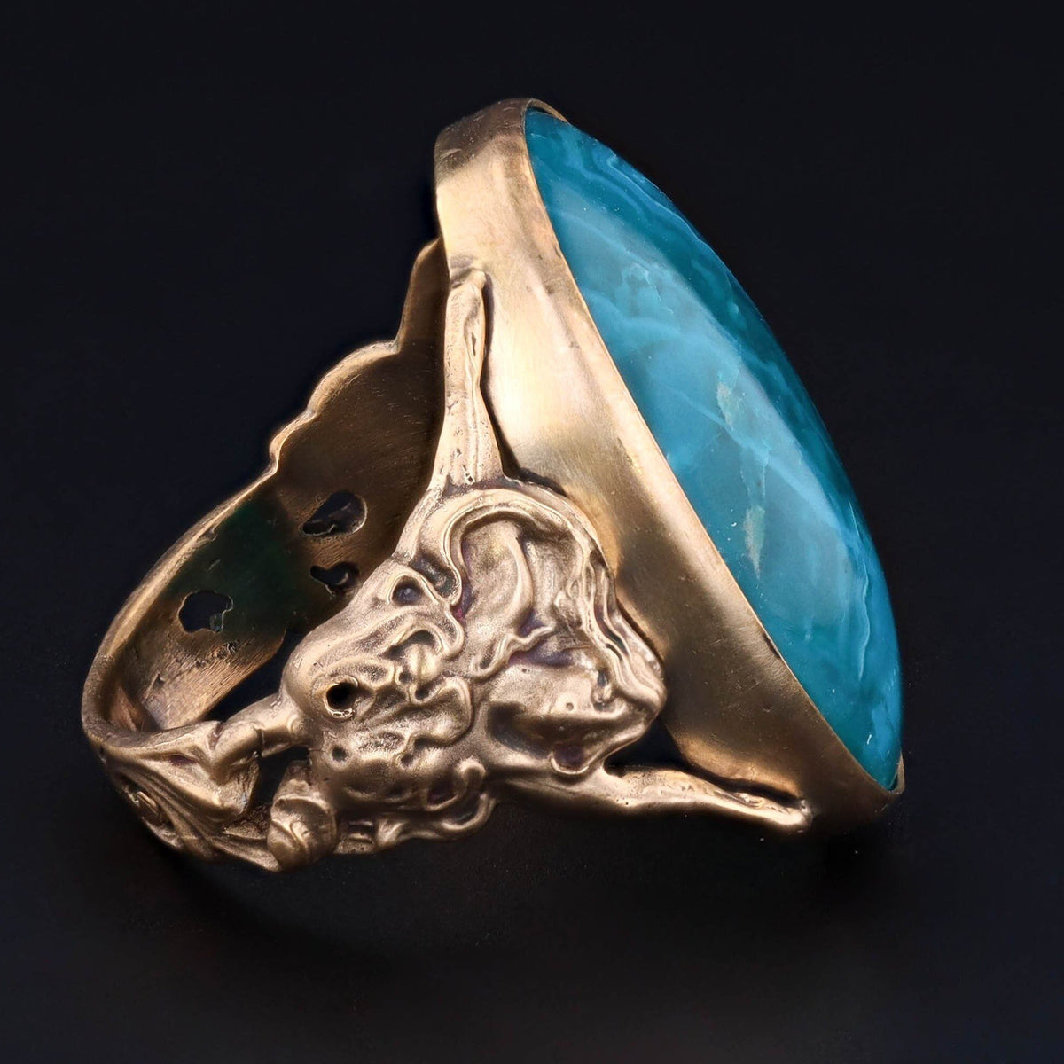 Chrysocolla Ring | 14k Gold Floral Woman Ring - Trademark Antiques