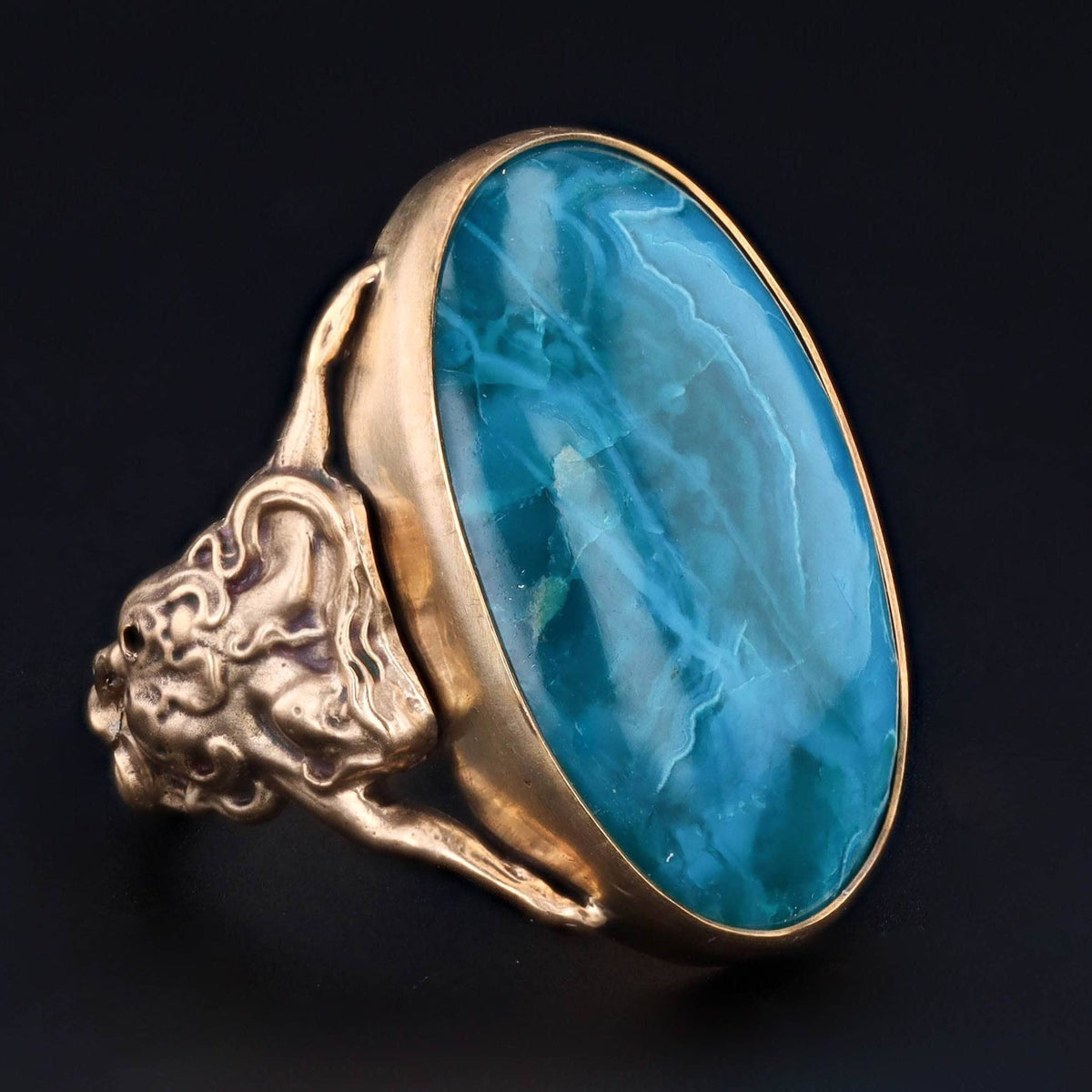 Chrysocolla Ring | 14k Gold Floral Woman Ring - Trademark Antiques
