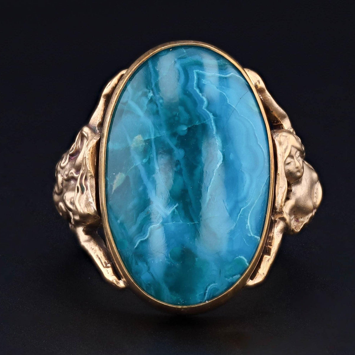 Chrysocolla Ring | 14k Gold Floral Woman Ring - Trademark Antiques