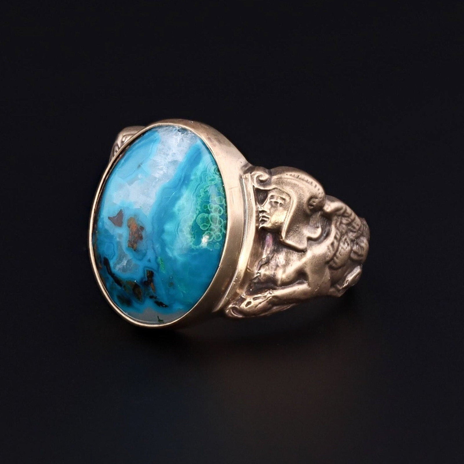 Chrysocolla Ring | 14k Gold Sphinx Ring - Trademark Antiques