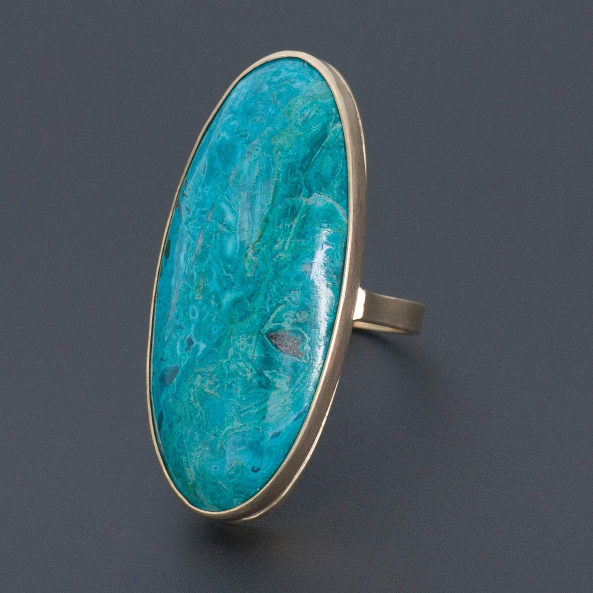 Chrysocolla Statement Ring | 14k Gold Ring - Trademark Antiques