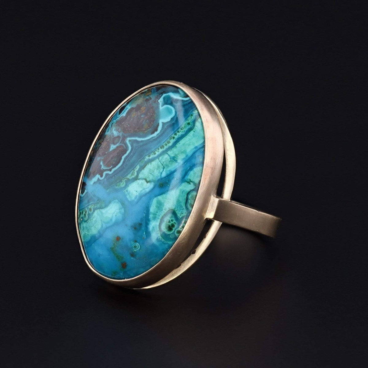 Chrysocolla Statement Ring | 14K Gold Ring - Trademark Antiques