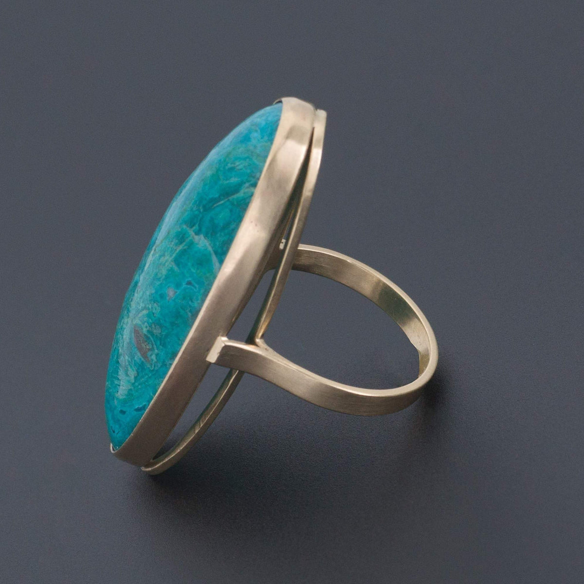 Chrysocolla Statement Ring | 14k Gold Ring - Trademark Antiques