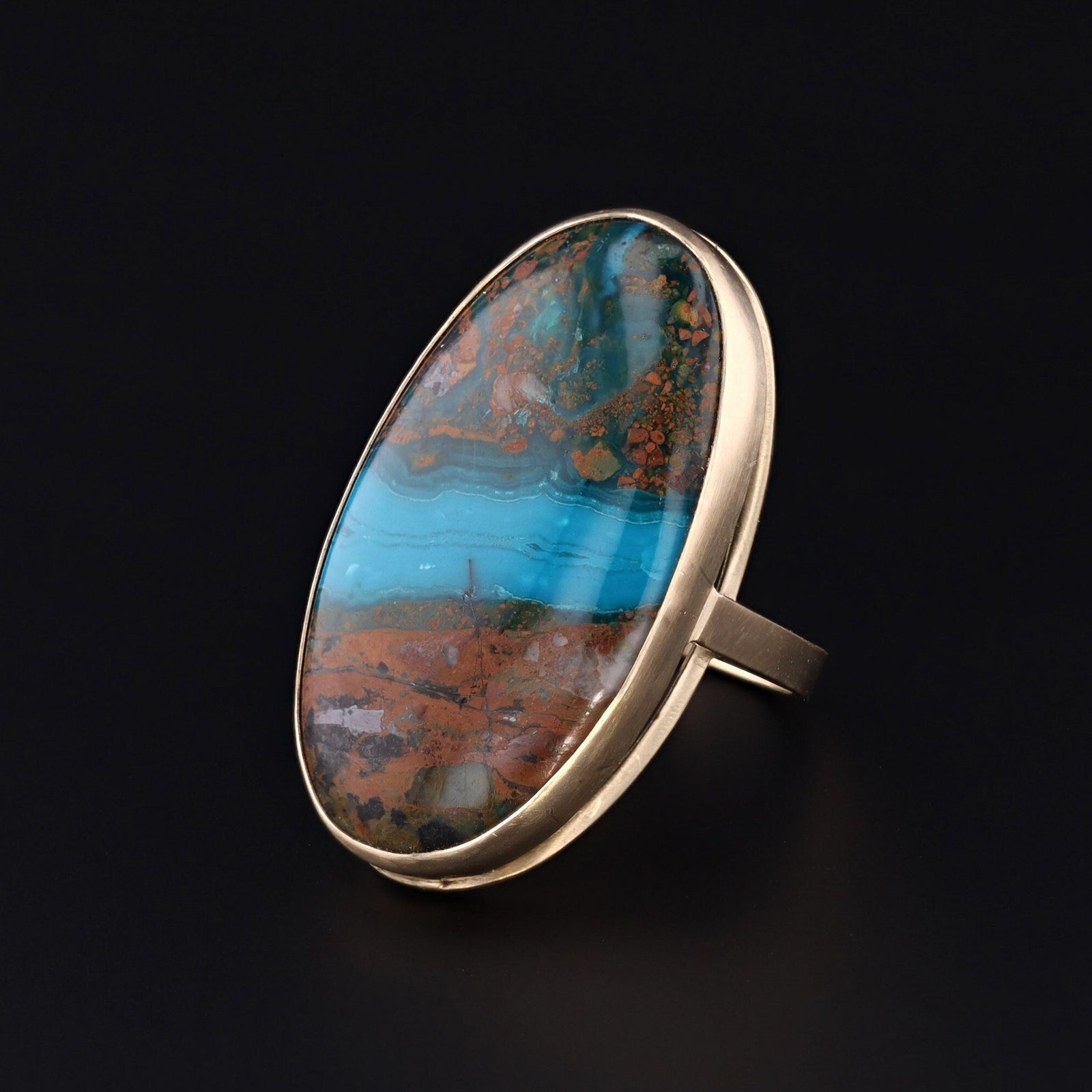 Chrysocolla Statement Ring | 14K Gold Ring - Trademark Antiques
