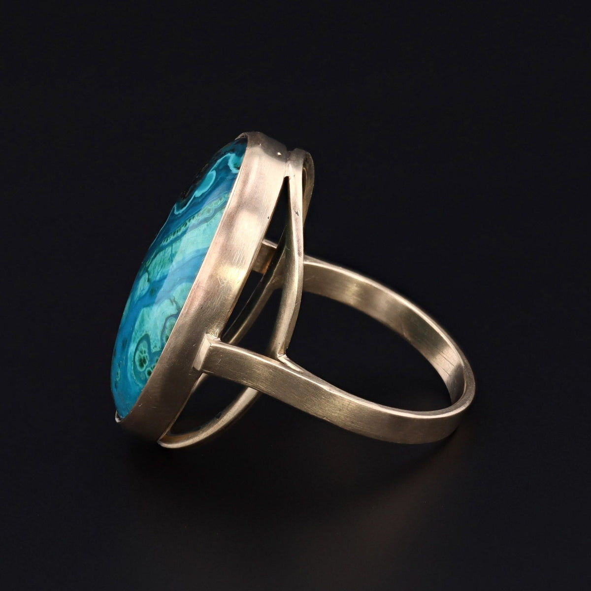 Chrysocolla Statement Ring | 14K Gold Ring - Trademark Antiques