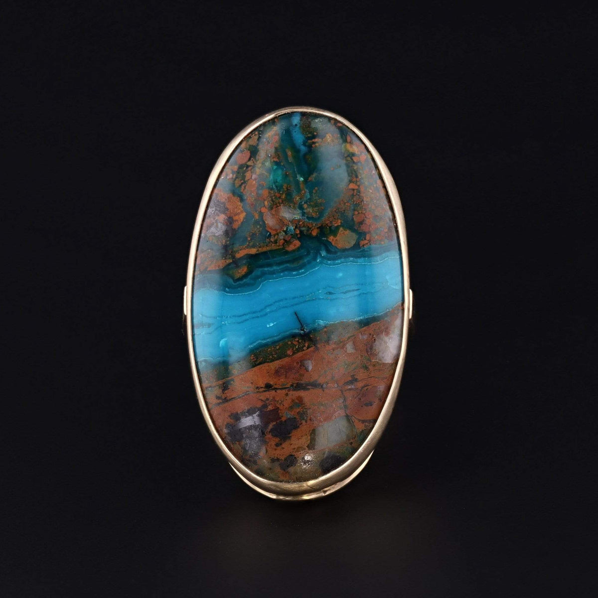 Chrysocolla Statement Ring | 14K Gold Ring - Trademark Antiques