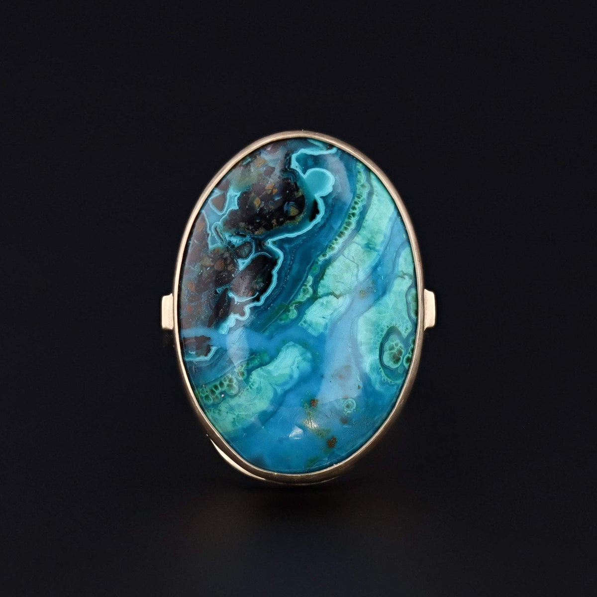Chrysocolla Statement Ring | 14K Gold Ring - Trademark Antiques