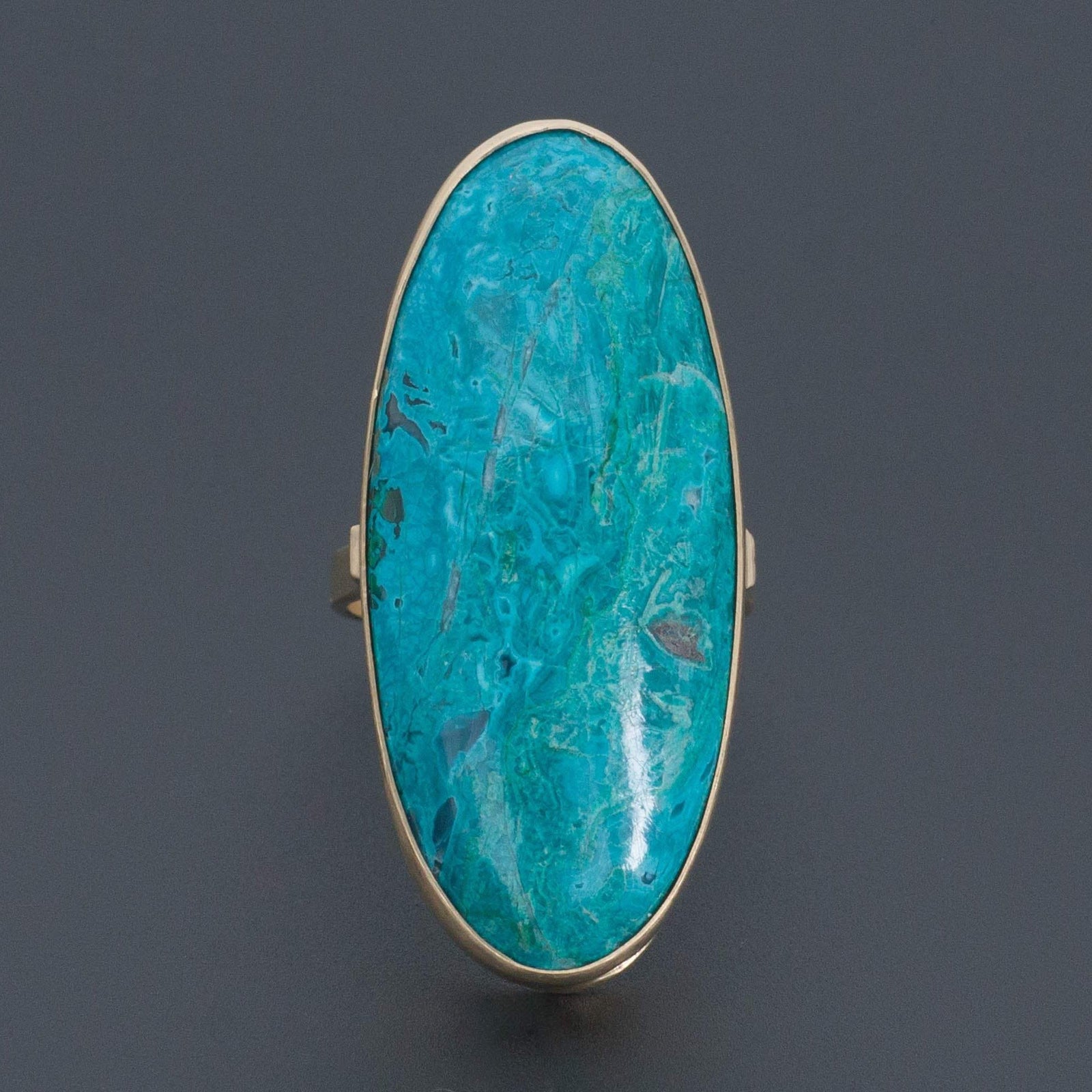 Chrysocolla Statement Ring | 14k Gold Ring - Trademark Antiques