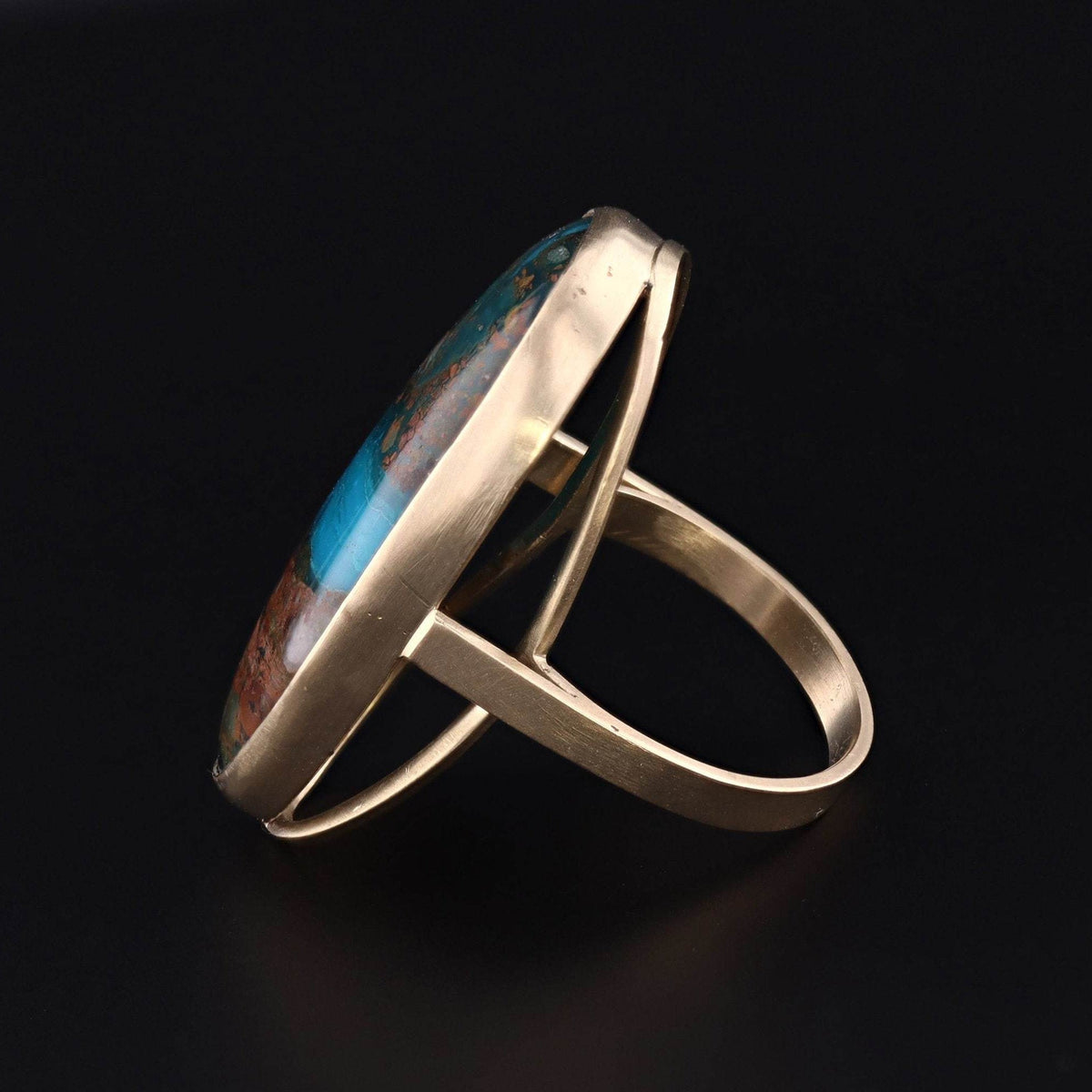 Chrysocolla Statement Ring | 14K Gold Ring - Trademark Antiques