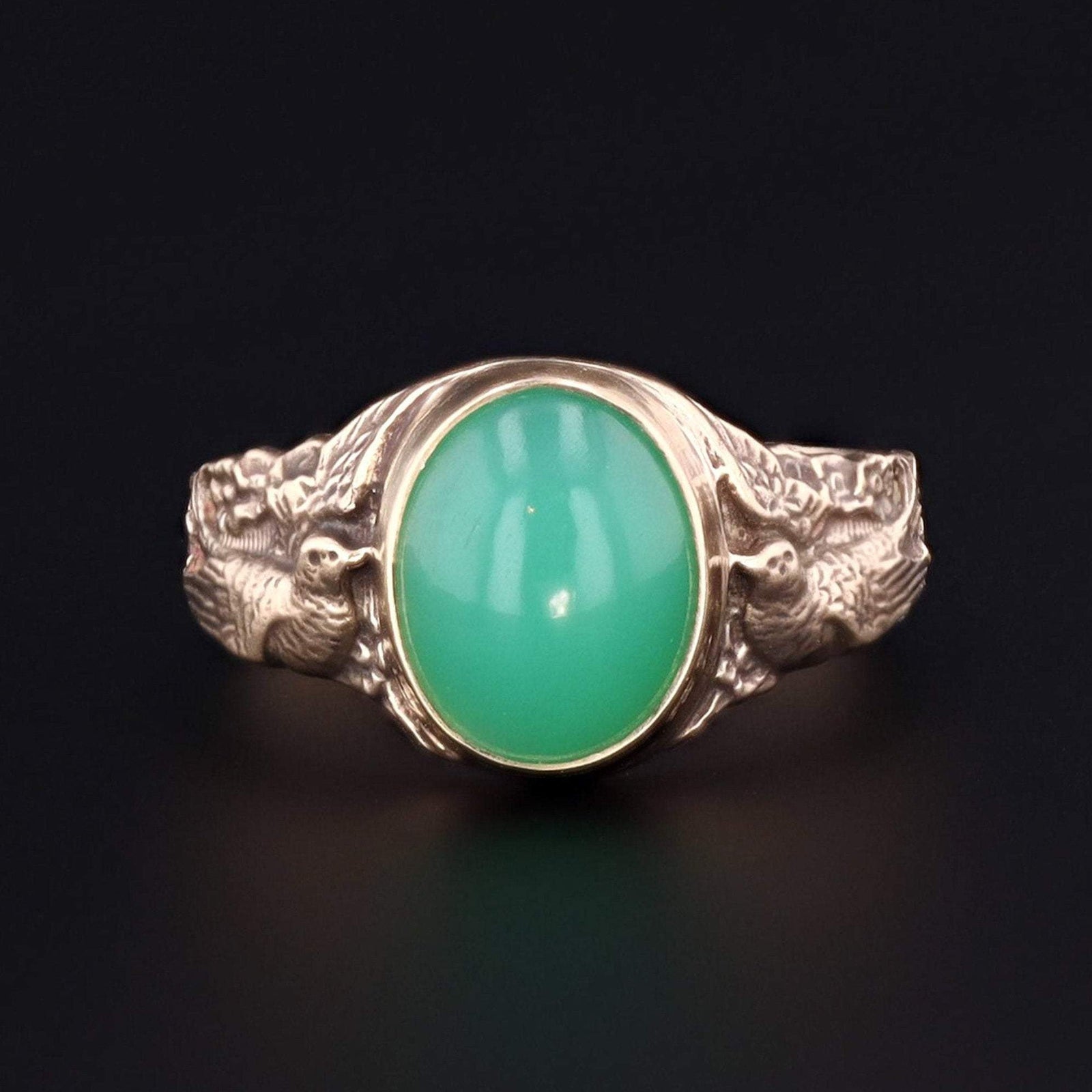 Chrysoprase Ring | 14k Gold Chrysoprase Bird Ring - Trademark Antiques