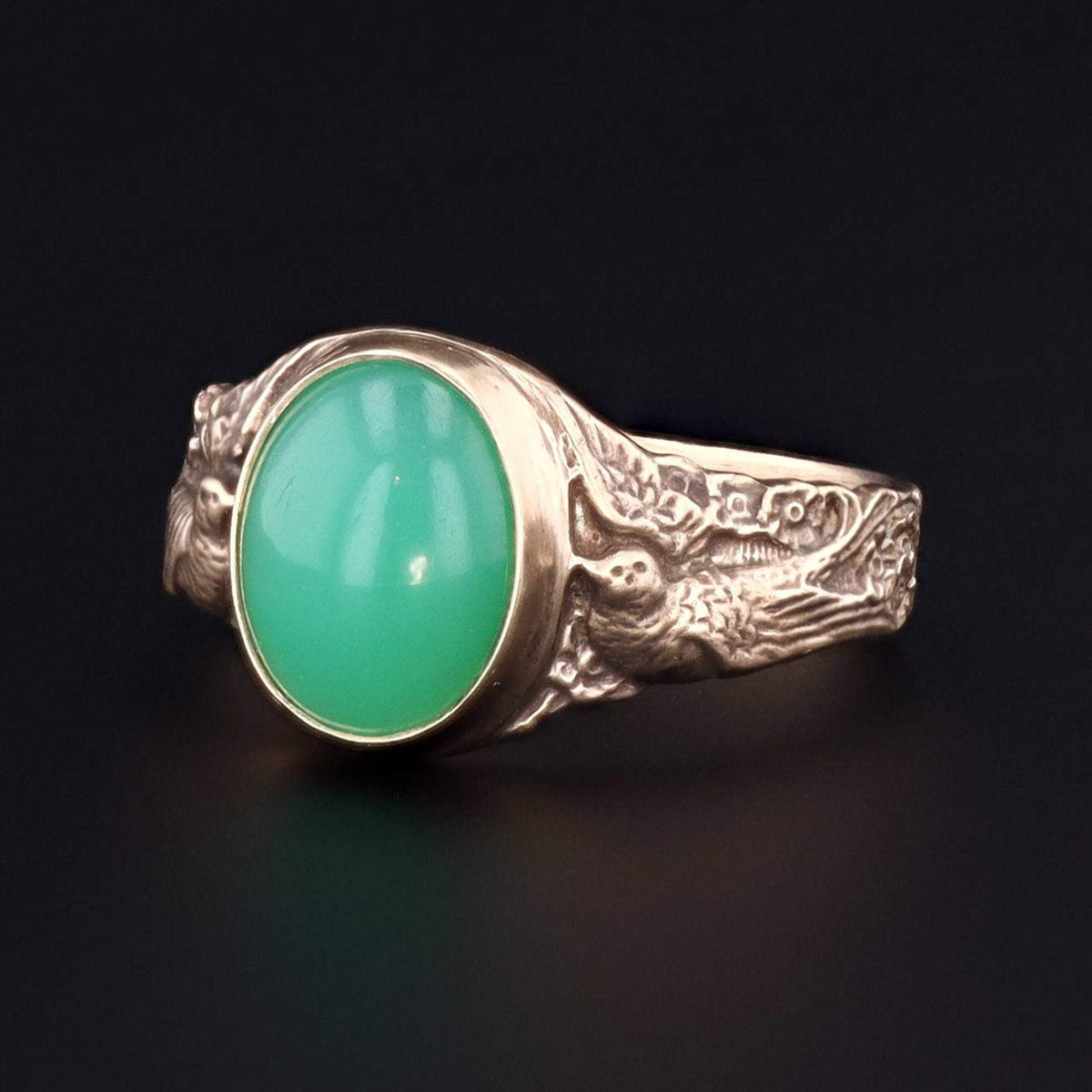 Chrysoprase Ring | 14k Gold Chrysoprase Bird Ring - Trademark Antiques